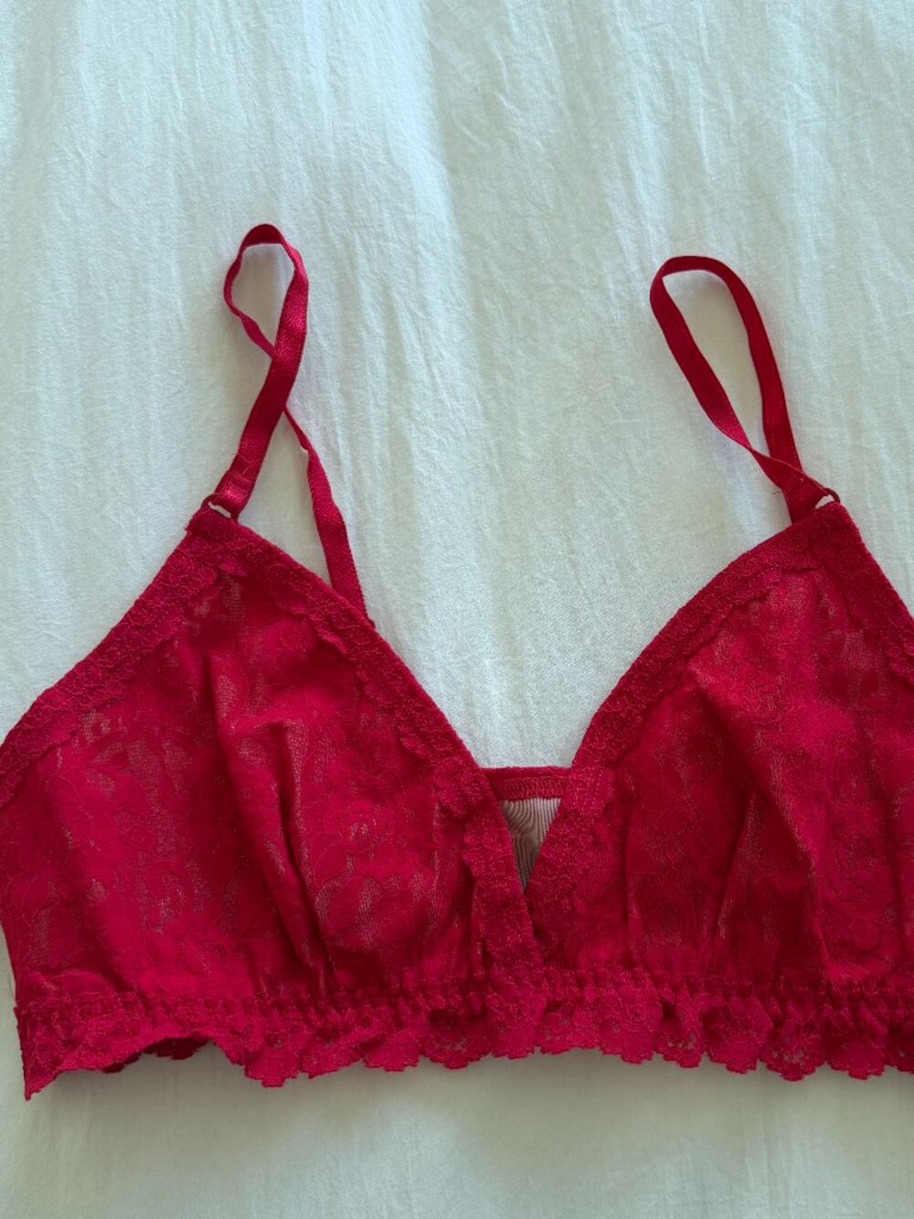 Hanky Panky Red Lace Garter Bra Size L Large Floral Lace Lingerie